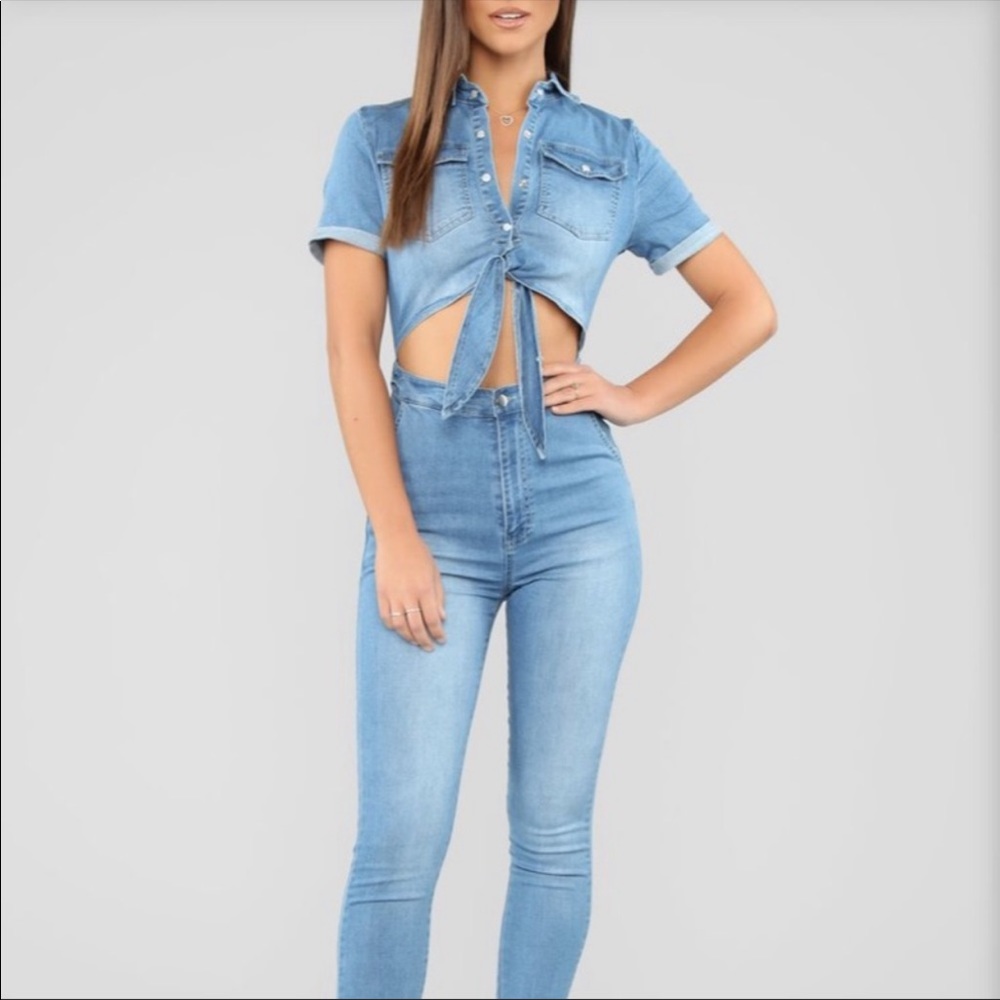 Denim Front Tie Jumpsuit